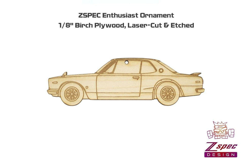 Load image into Gallery viewer, Laser-etched light wood ornament of a Nissan KPGC10 Hakosuka Skyline GT-R.