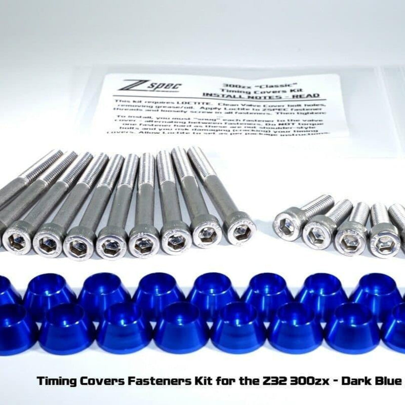 Cargue la imagen en el visor de la galería, ZSPEC stainless steel timing cover fastener kit with dark blue billet washers for Nissan 300ZX Z32.