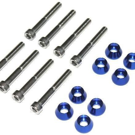 Load image into Gallery viewer, ZSPEC stainless steel valve cover bolts and blue billet washers for Datsun L-Series engines.