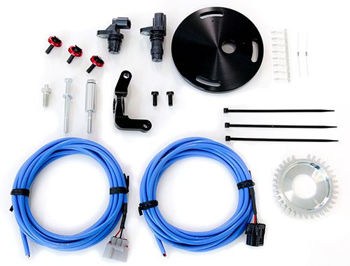 Load image into Gallery viewer, CRANK ANGLE SENSOR CONVERSION KIT RB26DETT FOR V CAM SYSTEM components, including cables and sensors.