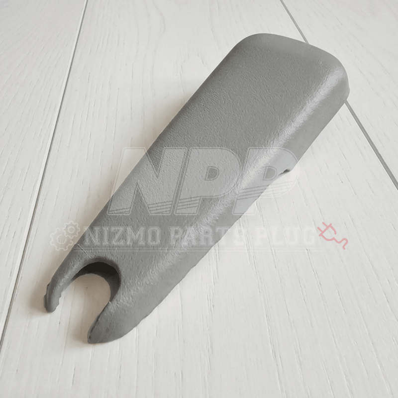 Load image into Gallery viewer, Grey interior rear-view mirror cover for Nissan Skyline R32, R33, and R34. Genuine Mirai Mamoru finisher.