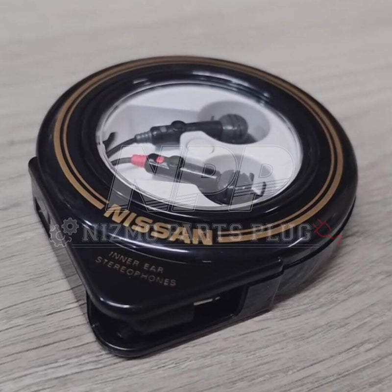Load image into Gallery viewer, AuthenticWear Japan Nissan Stereo Earphones with Retractable Case Black Earphones - NizmoPartsPlug