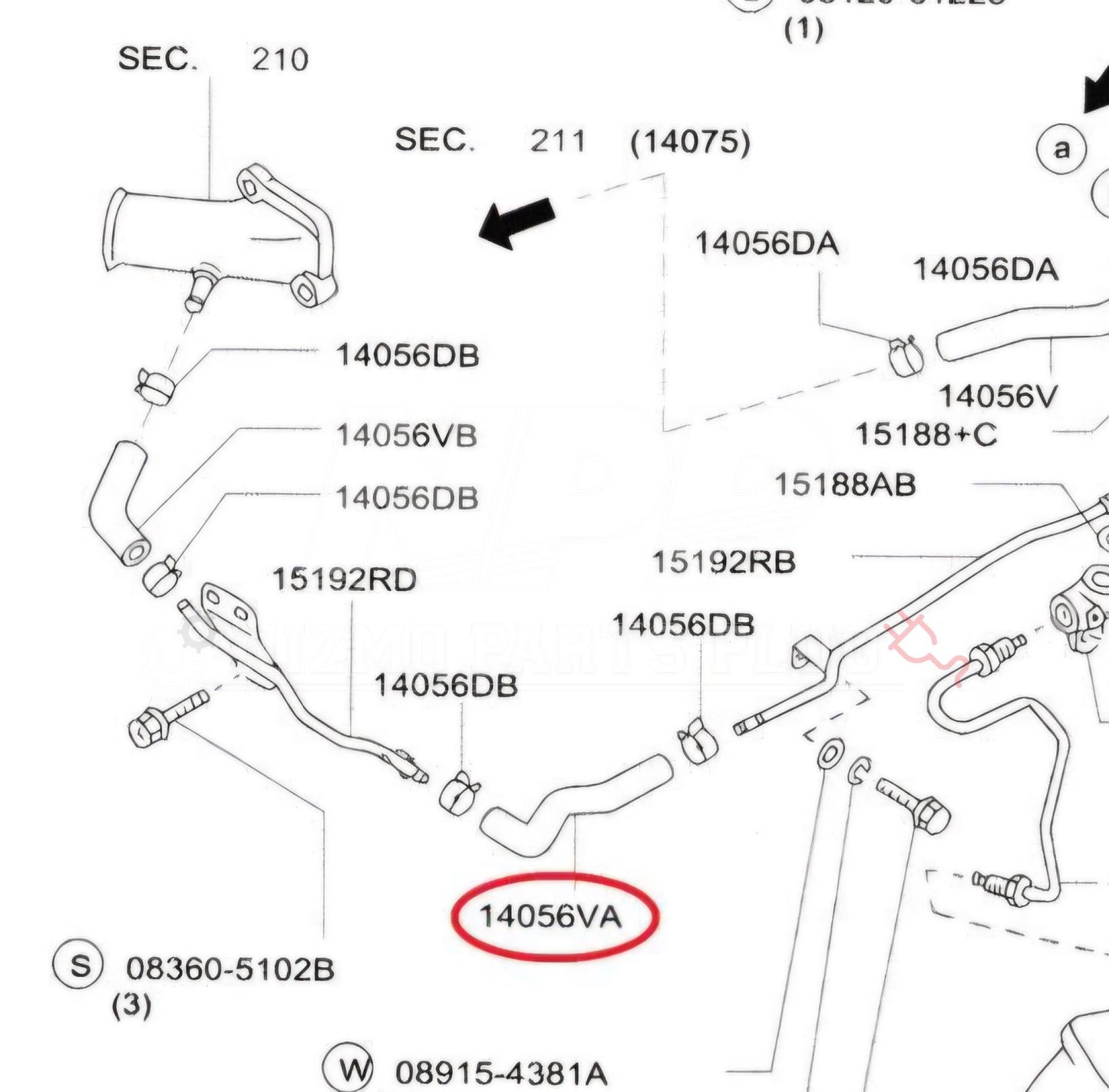 Nissan R34 GTR Upper Turbo Water Outlet Hose B - NizmoPartsPlug
