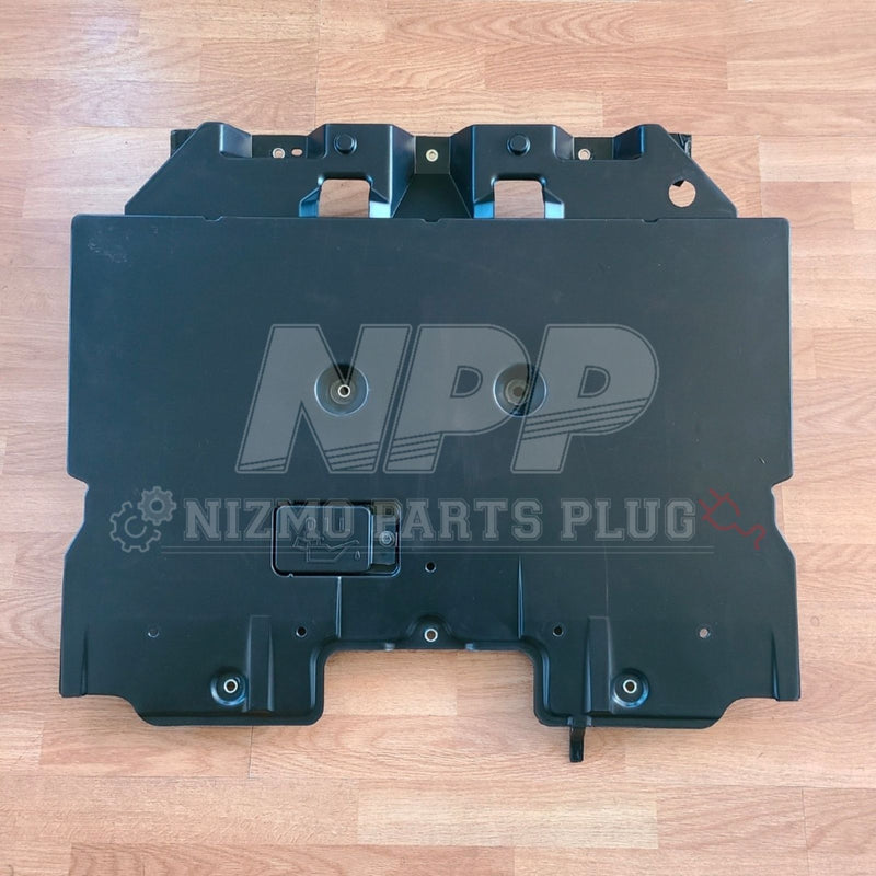 Load image into Gallery viewer, Black front lower engine cover assembly for R34 Skyline GTR Vspec, shown in excellent condition.