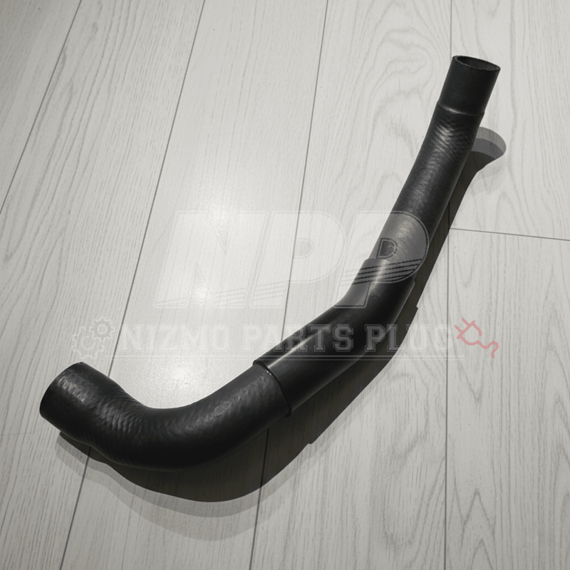Load image into Gallery viewer, Black lower radiator coolant hose for Nissan R34 Skyline GTR on a white wooden background.