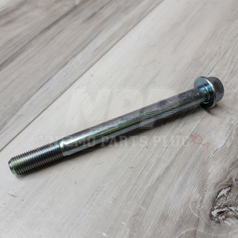 Load image into Gallery viewer, Silver Nissan R33/R34 Skyline front upper control arm pin bolt with a metallic finish on a wood background.