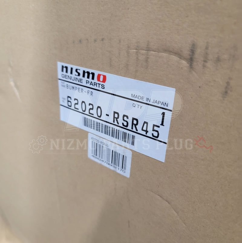 Load image into Gallery viewer, Nismo S-Tune front bumper label for Nissan R34 Skyline GTR on cardboard shipping box.