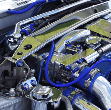 Cargue la imagen en el visor de la galería, ZSPEC Stage-3 blue fastener kit installed on a polished Nissan 300ZX Z32 engine bay.