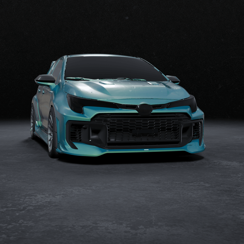 Load image into Gallery viewer, Black front lip on a teal 2025 Toyota GR Corolla (E210 Kouki) shown in a studio setting.