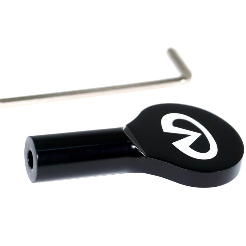 Load image into Gallery viewer, Black billet ZSPEC dipstick handle for Infiniti G35/G37/Q50/Q60 with Infiniti logo and included hex key.