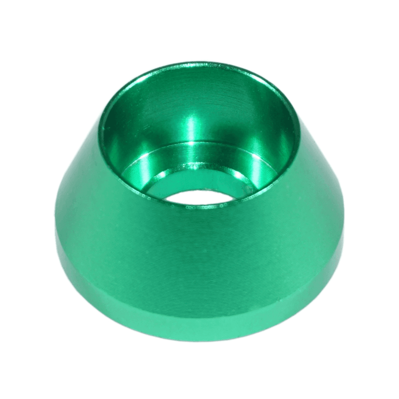 Load image into Gallery viewer, Green anodized ZSPEC battery cable bracket for '90-'99 Nissan 300ZX Z32. New condition, circular tapered design.