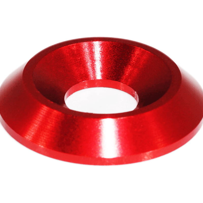 Cargue la imagen en el visor de la galería, Red anodized billet aluminum dress-up washer for Nissan 370z Z34 fastener kit.