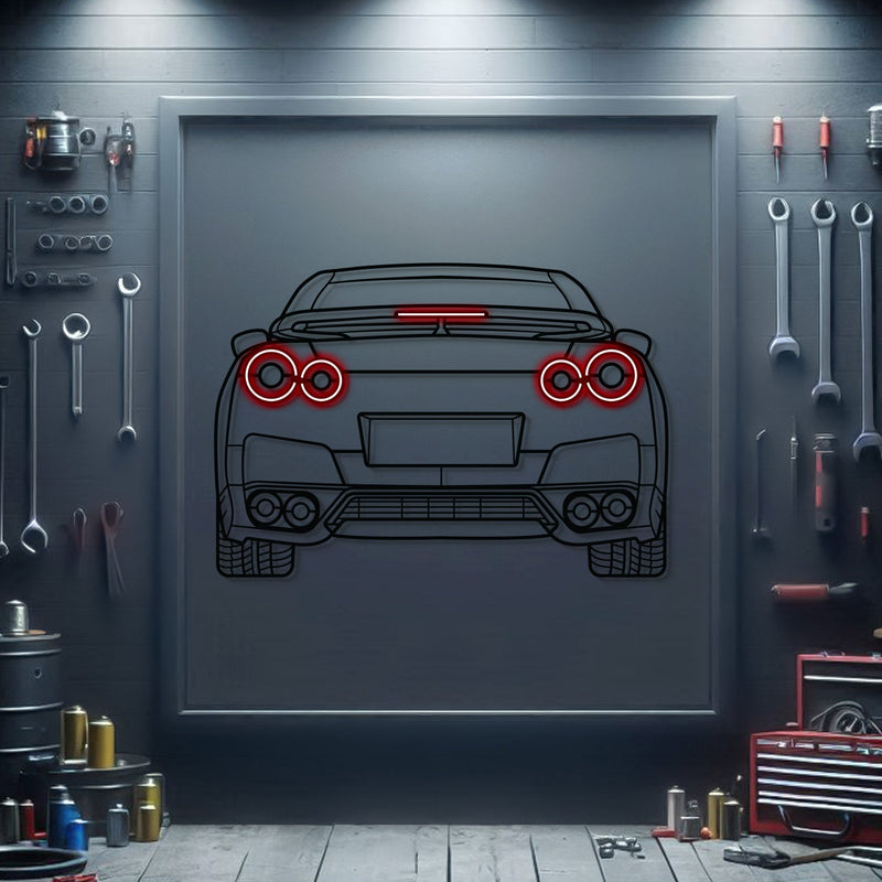 Cargue la imagen en el visor de la galería, GT-R R35 Back View Metal Neon Car Wall Art - MTN0096