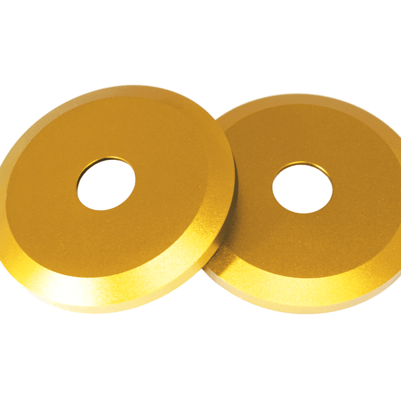 Load image into Gallery viewer, Gold ZSPEC billet shock tower covers for Nissan 300ZX Z32. Circular, metallic finish, pair.