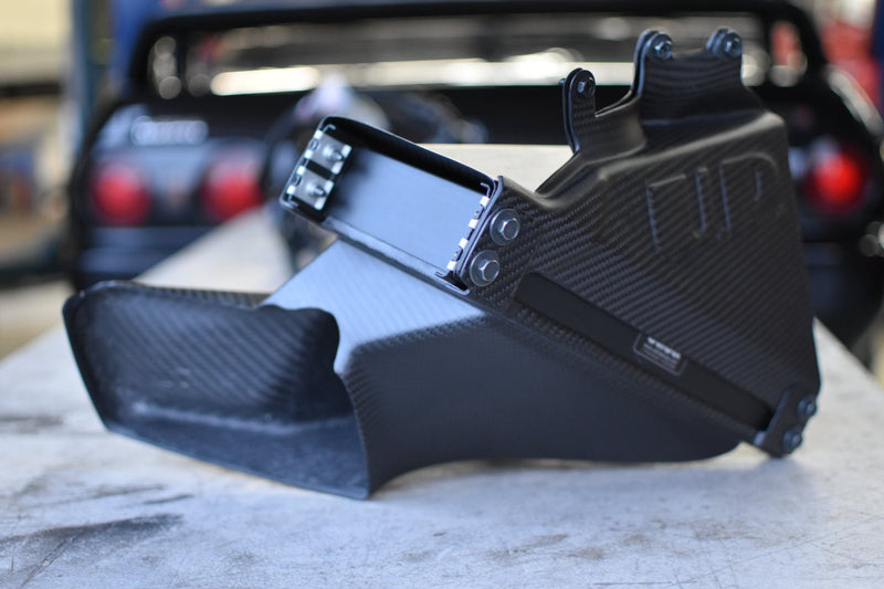 Load image into Gallery viewer, U.P.G oil cooler with carbon fiber ducting for R32 GTR, shown complete in matte black.