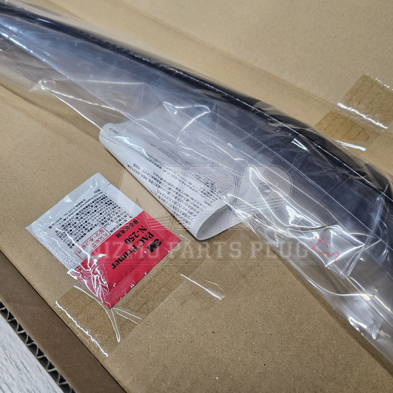 Load image into Gallery viewer, New Nissan R34 Skyline coupe optional JDM black rainguards in plastic packaging with included 3M primer and manual.