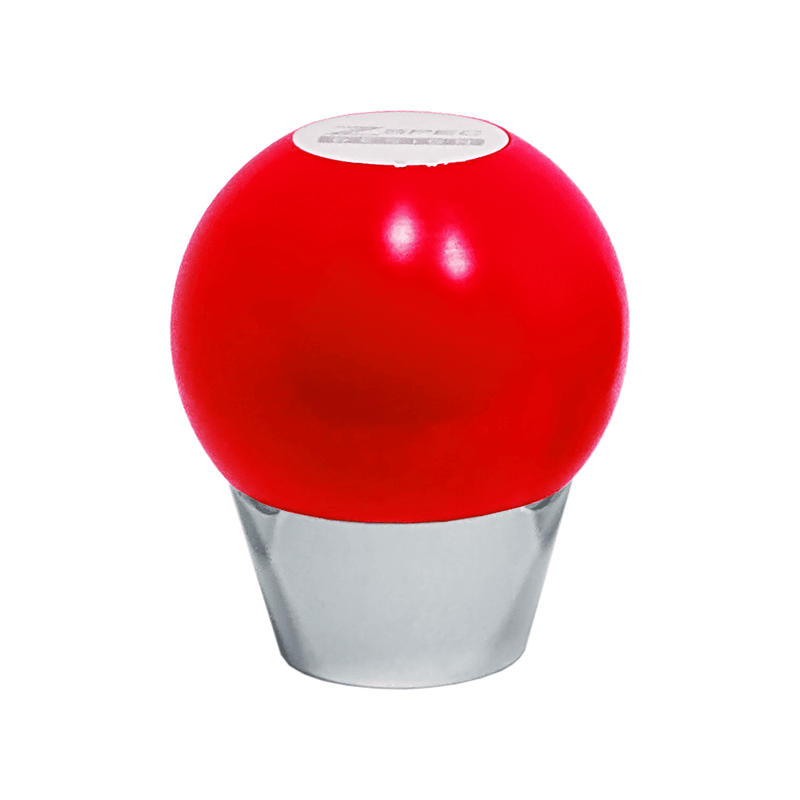 Load image into Gallery viewer, Red ZSPEC round shift knob for 300zx, 240SX, 3000GT, R32-34 with a polished metal base, isolated on white.