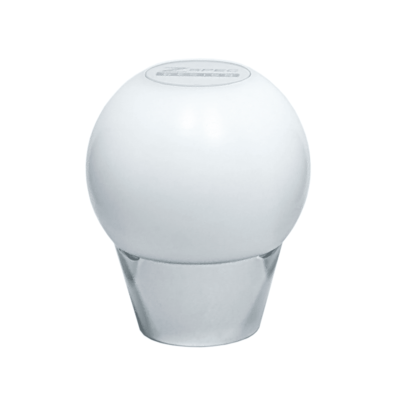 Load image into Gallery viewer, White ZSPEC round shift knob for 300ZX, 240SX, 3000GT, and R32-R34. Features a silver metal base.