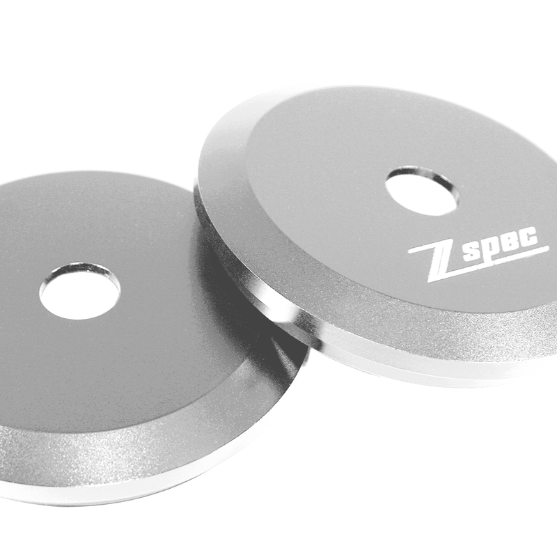 Load image into Gallery viewer, Silver ZSPEC billet shock tower covers for Nissan 300ZX Z32 with engraved logo.