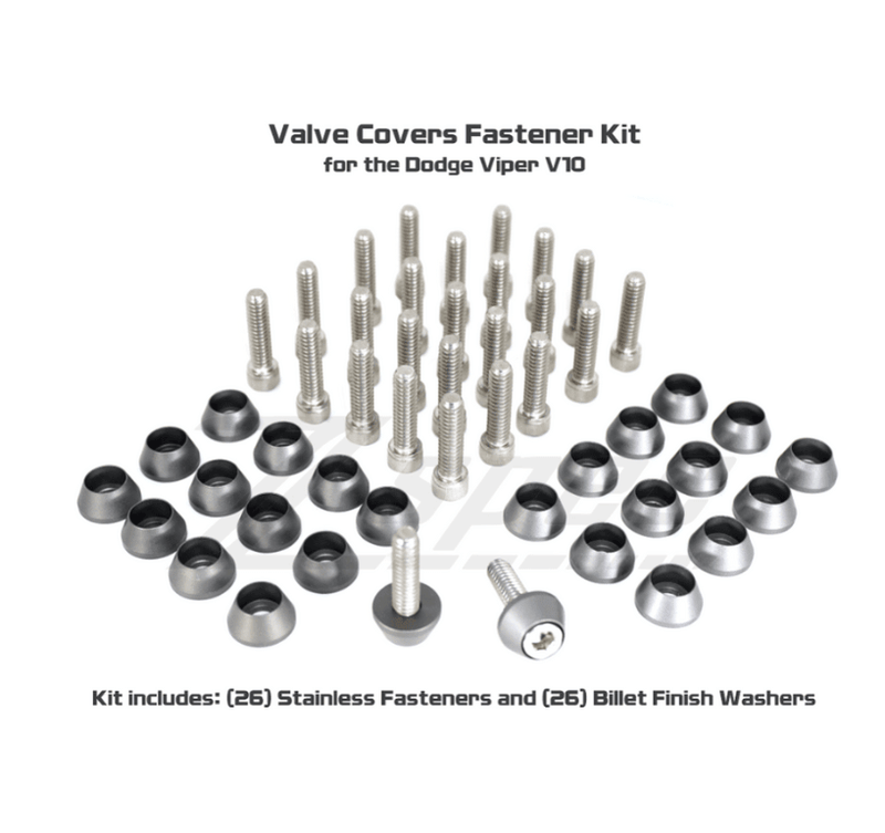 Load image into Gallery viewer, ZSPEC stainless valve cover fastener kit for 2003-2006 Dodge Viper V10 with 26 silver bolts and billet washers.