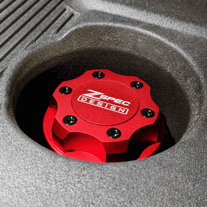 ギャラリービューアに画像をロードする, ZSPEC Billet Oil Filler Cap for Nissan/Infiniti/Datsun, Red Cap w/ Titanium Accents