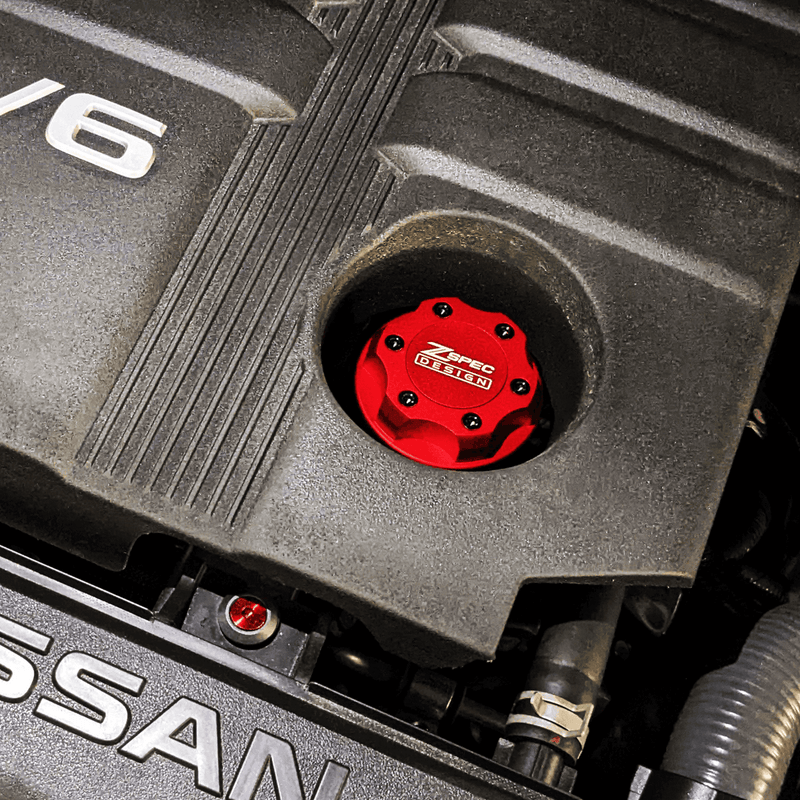 ギャラリービューアに画像をロードする, ZSPEC Billet Oil Filler Cap for Nissan/Infiniti/Datsun, Red Cap w/ Titanium Accents