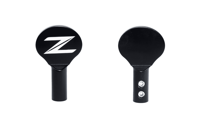 Load image into Gallery viewer, Black billet aluminum ZSPEC dipstick handle for Nissan 370Z Z34, shown from front with Z logo and back with hex bolts.