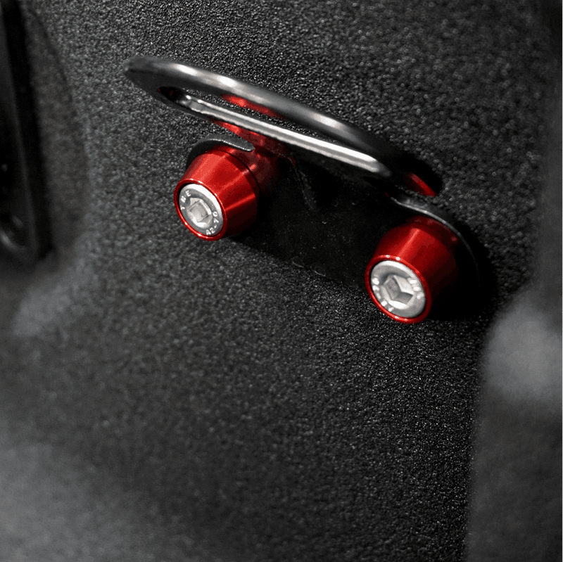 ギャラリービューアに画像をロードする, ZSPEC bed rope hook kit for Nissan Frontier D40/D41 with red billet washers and stainless bolts.