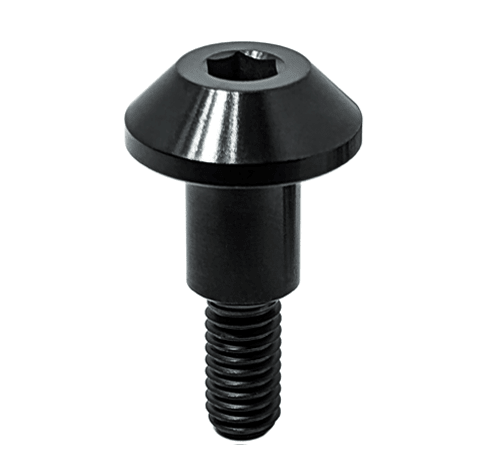 Load image into Gallery viewer, Black titanium valve cover bolt for Nissan/Infiniti VQ engines, featuring a wide head and hex drive.