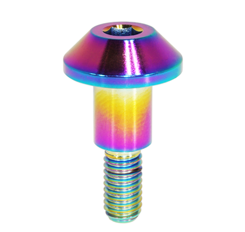 Load image into Gallery viewer, Burnt titanium valve cover bolt for Nissan/Infiniti VQ engines, featuring a colorful gradient finish.