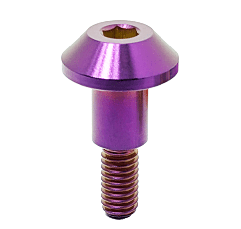 Load image into Gallery viewer, Purple titanium valve cover bolt for Nissan/Infiniti VQ engines, featuring a wide head and hex drive.