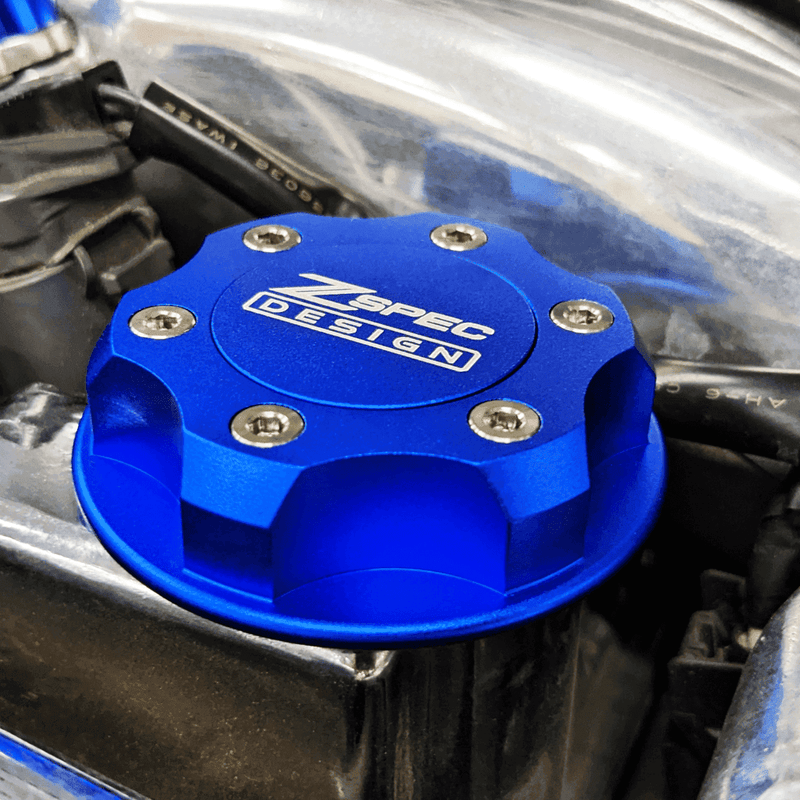 ギャラリービューアに画像をロードする, ZSPEC Billet Oil Filler Cap for Nissan/Infiniti/Datsun, Blue Cap w/ Titanium Accents