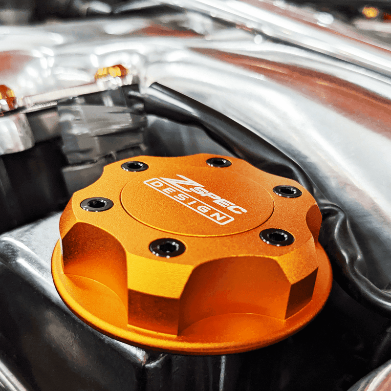 ギャラリービューアに画像をロードする, ZSPEC Billet Oil Filler Cap for Nissan/Infiniti/Datsun, Orange-Gold Cap w/Titanium Accents