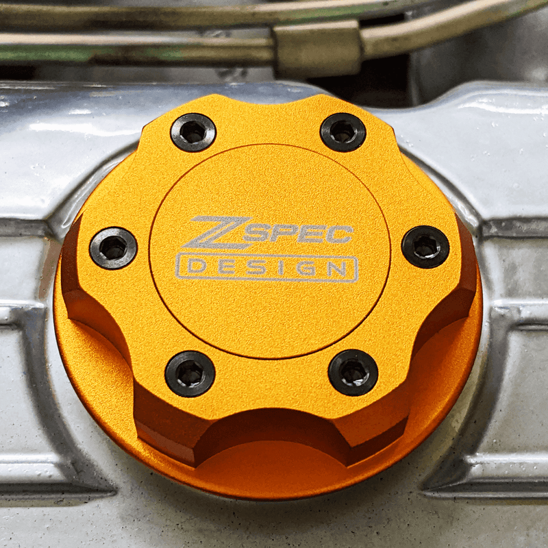 ギャラリービューアに画像をロードする, ZSPEC Billet Oil Filler Cap for Nissan/Infiniti/Datsun, Orange-Gold Cap w/Titanium Accents