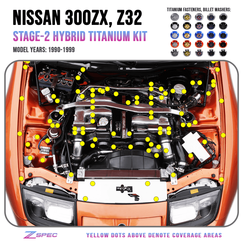 Load image into Gallery viewer, ZSPEC Stage-2 Dress Up Bolts® Kit for Nissan 300zx Z32, Titanium & Billet