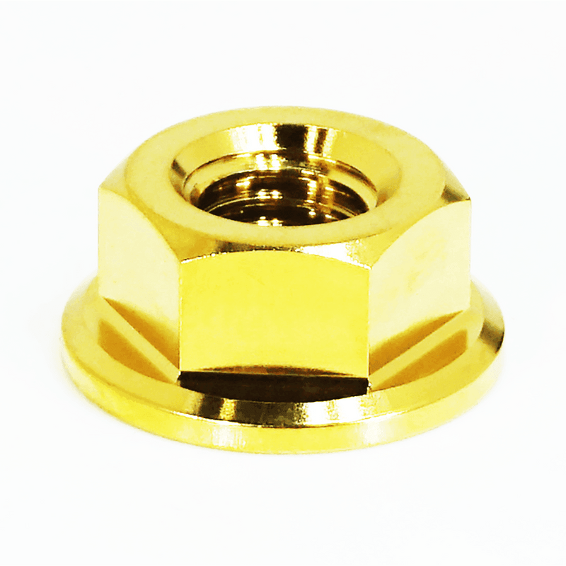 Load image into Gallery viewer, Gold Grade-5 titanium water pump pulley nut for Nissan SR20/KA24 engines in new condition.