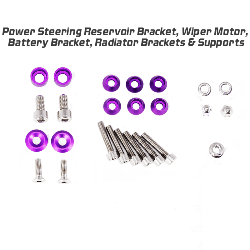Cargue la imagen en el visor de la galería, ZSPEC purple billet and stainless bolt kit for Nissan Skyline R32/R33/R34 engine bay components.