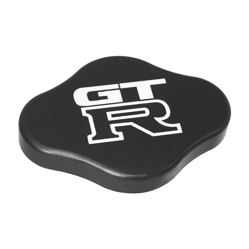 Load image into Gallery viewer, Black ZSPEC billet radiator cap cover for Nissan GT-R R32-R35 with white GT-R logo.
