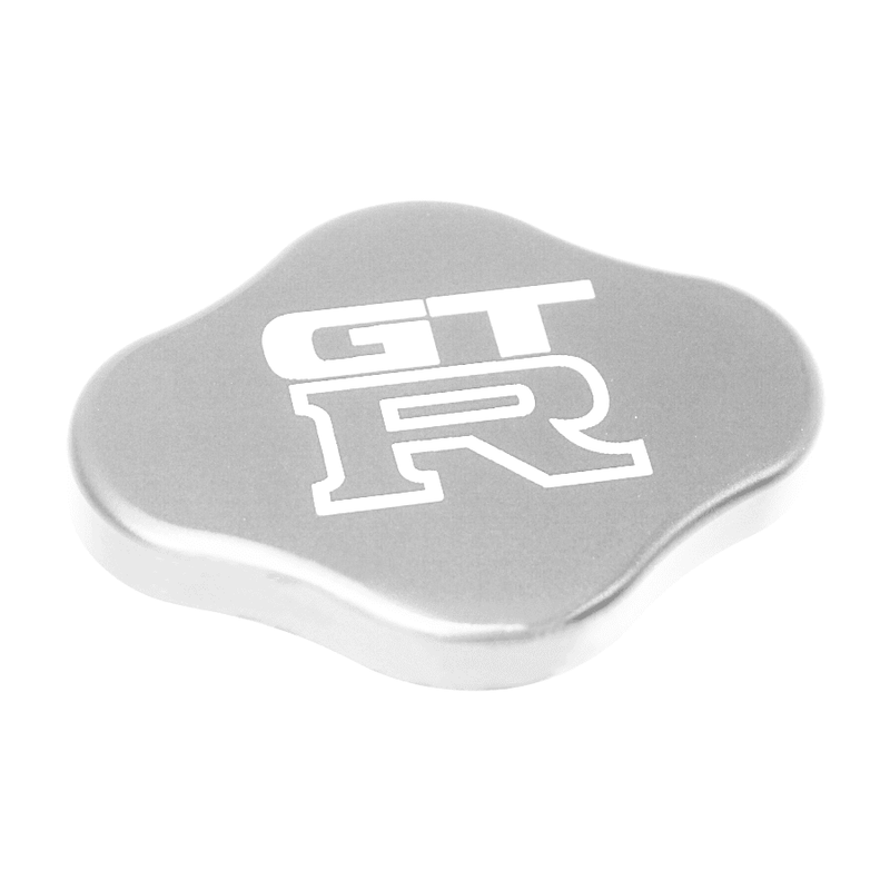 Load image into Gallery viewer, Silver ZSPEC billet radiator cap cover for Nissan GT-R R32-R35 with engraved GT-R logo.