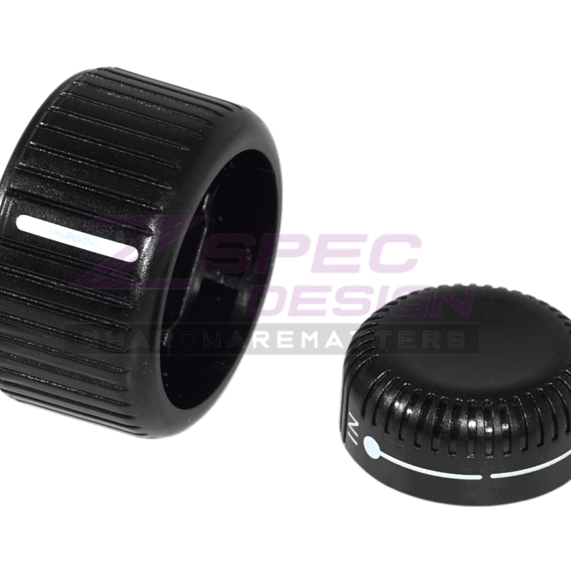 Cargue la imagen en el visor de la galería, New black wiper control knobs for Nissan 300ZX Z32 (LHD), featuring ribbed grip and white indicator lines.