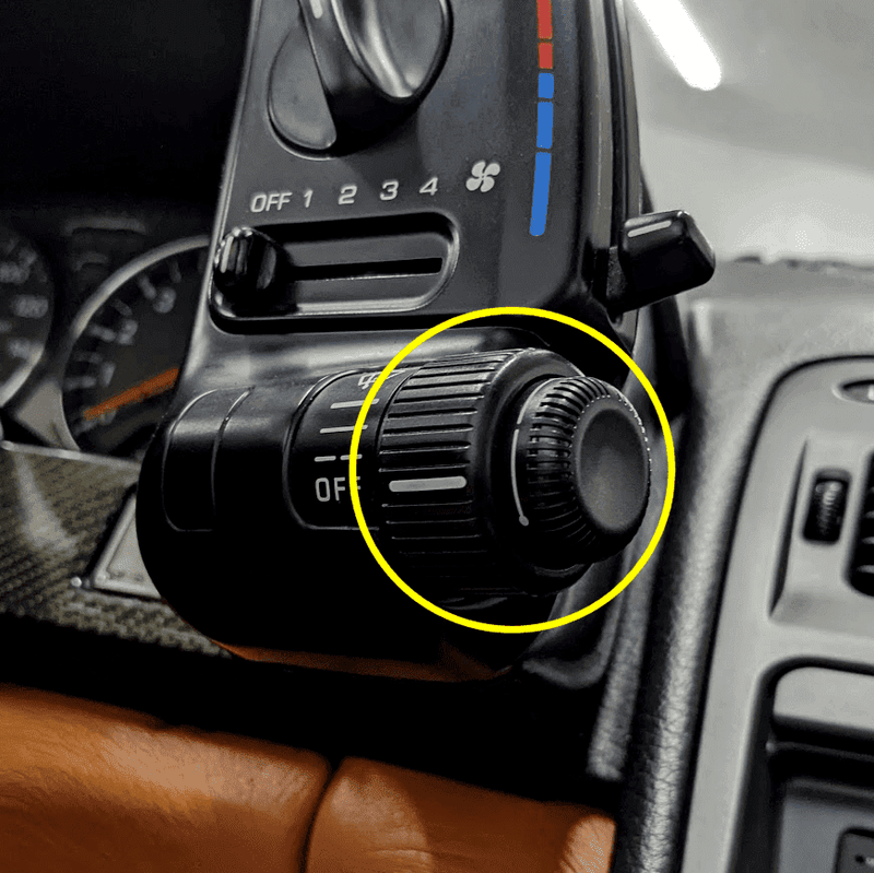 Cargue la imagen en el visor de la galería, ZSPEC black wiper control knob for Nissan 300zx Z32, circled in yellow for identification.