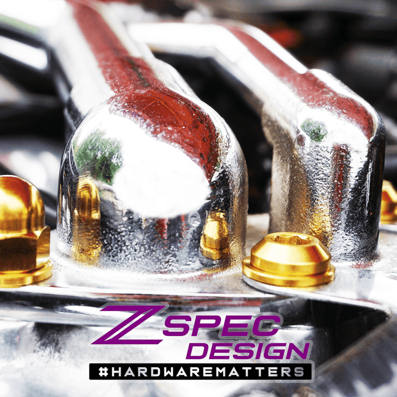 Load image into Gallery viewer, ZSPEC gold titanium balance tube fastener kit installed on a chrome Nissan 300zx Z32 engine.