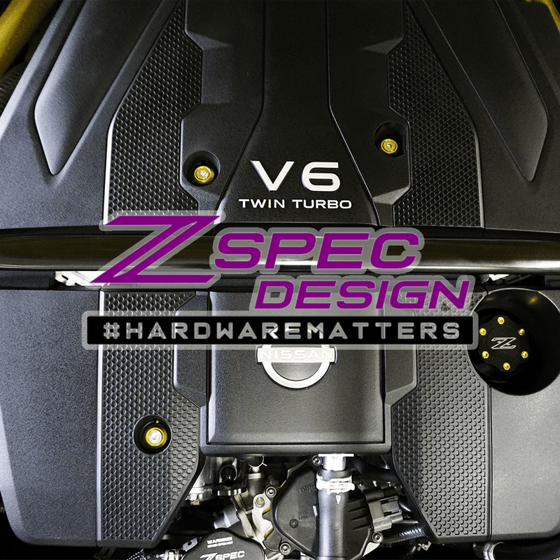 ギャラリービューアに画像をロードする, ZSPEC gold hardware bolt kit installed on a Nissan Z (RZ34) engine cover with Z-branded oil cap.