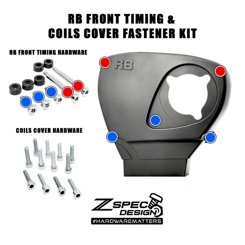 ギャラリービューアに画像をロードする, ZSPEC fastener kit for Nissan RB25/26/30 timing and coil covers, featuring stainless steel bolts and colored washers.