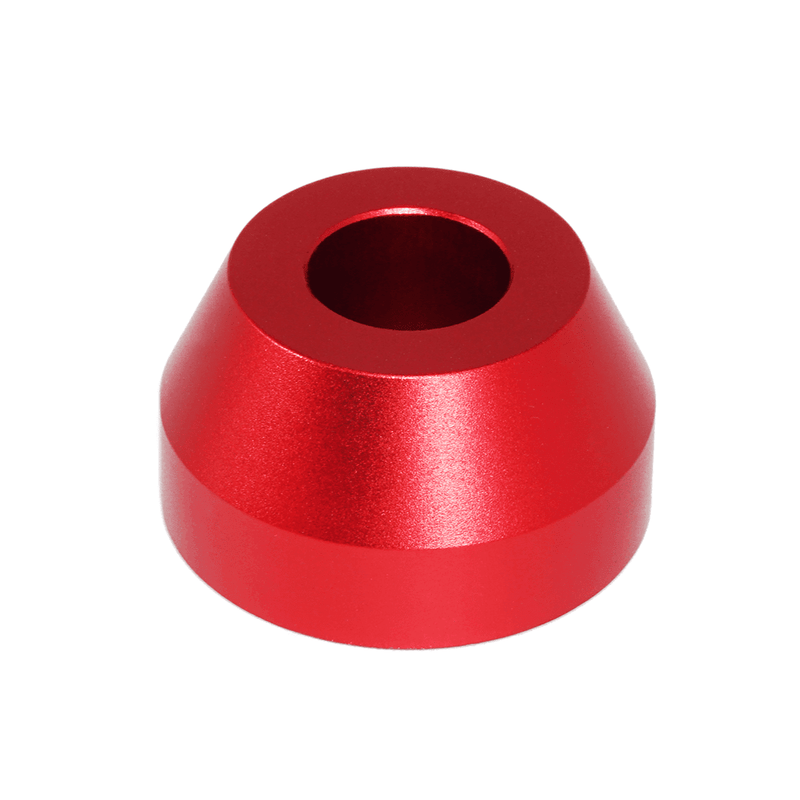 Load image into Gallery viewer, Red billet aluminum ZSPEC shift boot knob finisher for Nissan 300ZX, 350Z, 370Z, Z, G, and Q series models.