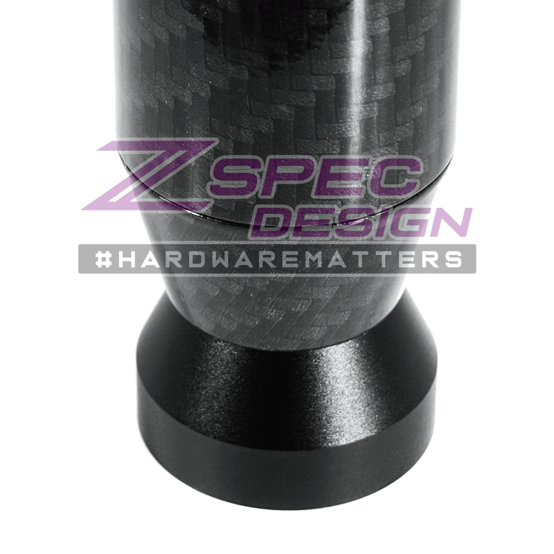 Load image into Gallery viewer, ZSPEC carbon fiber and black billet aluminum shift boot knob finisher for Nissan 300ZX, 350Z, 370Z, Z, G, and Q models.