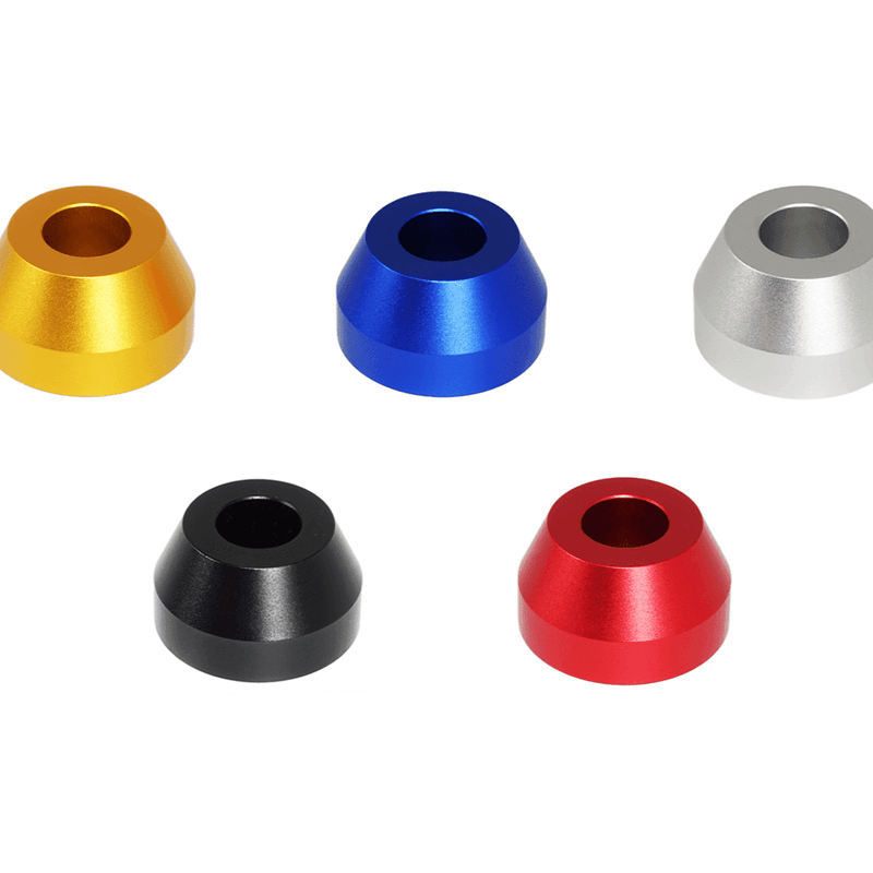Load image into Gallery viewer, ZSPEC billet aluminum shift boot knob finishers in gold, blue, silver, black, and red for 300zx, 350z, 370z, Z, G, Q.
