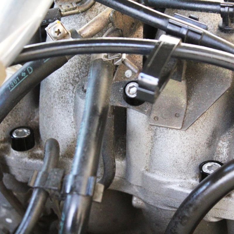 Load image into Gallery viewer, ZSPEC black billet and stainless fastener kit installed on a 95-98 Nissan 240SX S14 engine intake manifold.
