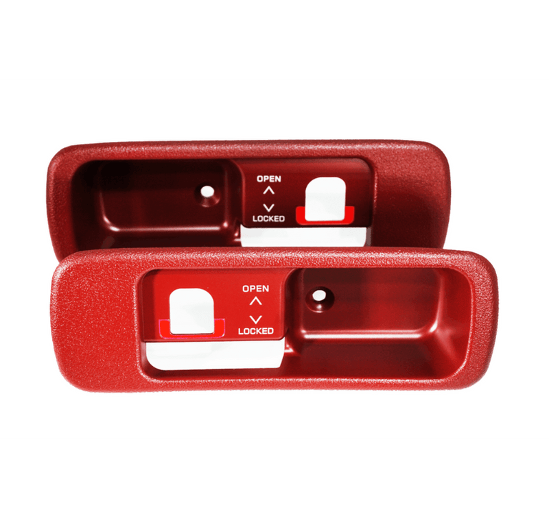 Cargue la imagen en el visor de la galería, Red ZSPEC T-top handle finisher set for Nissan Z32 300ZX, non-locking style with white printed text.
