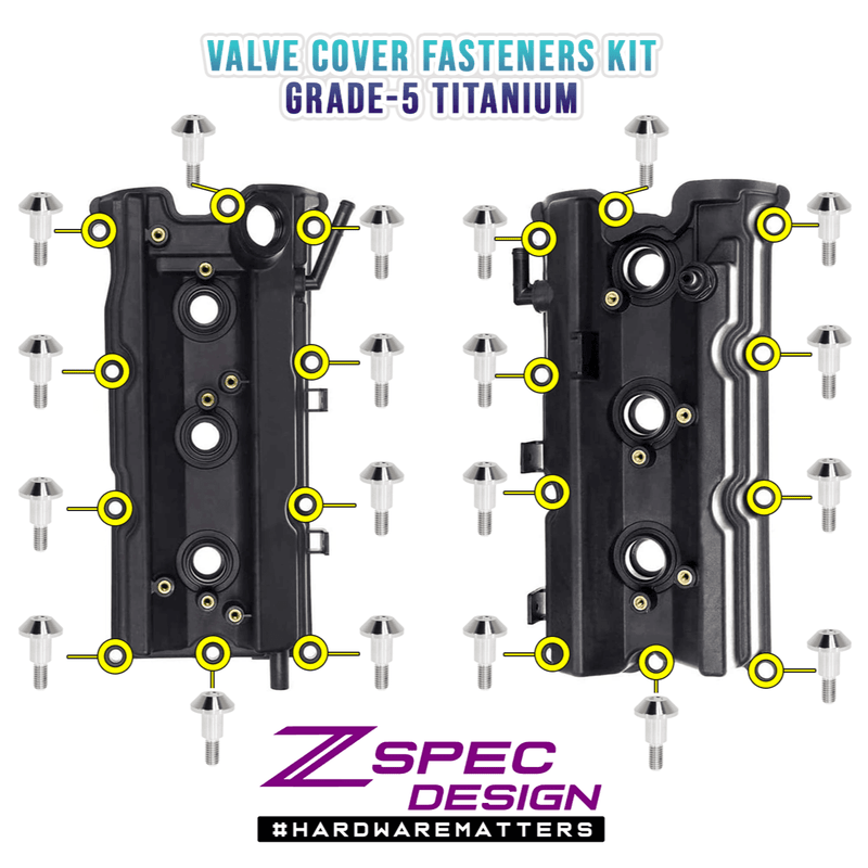 Cargue la imagen en el visor de la galería, ZSPEC titanium valve cover bolt kit for Nissan 350Z/G35 (VQ35DE/HR). Includes silver hardware for two valve covers.